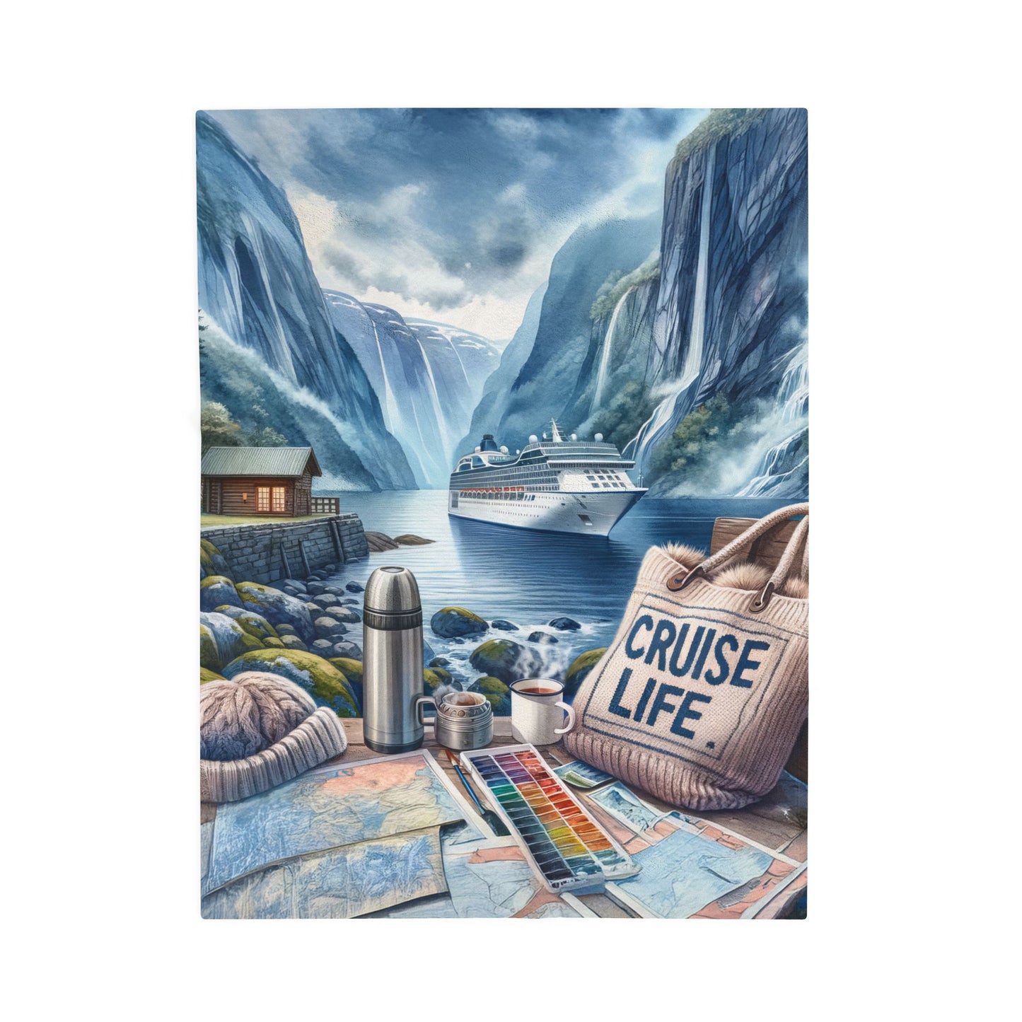 Cruise Time Norway Nature Cruise Life Vacation Velveteen Plush Blanket 3 Sizes
