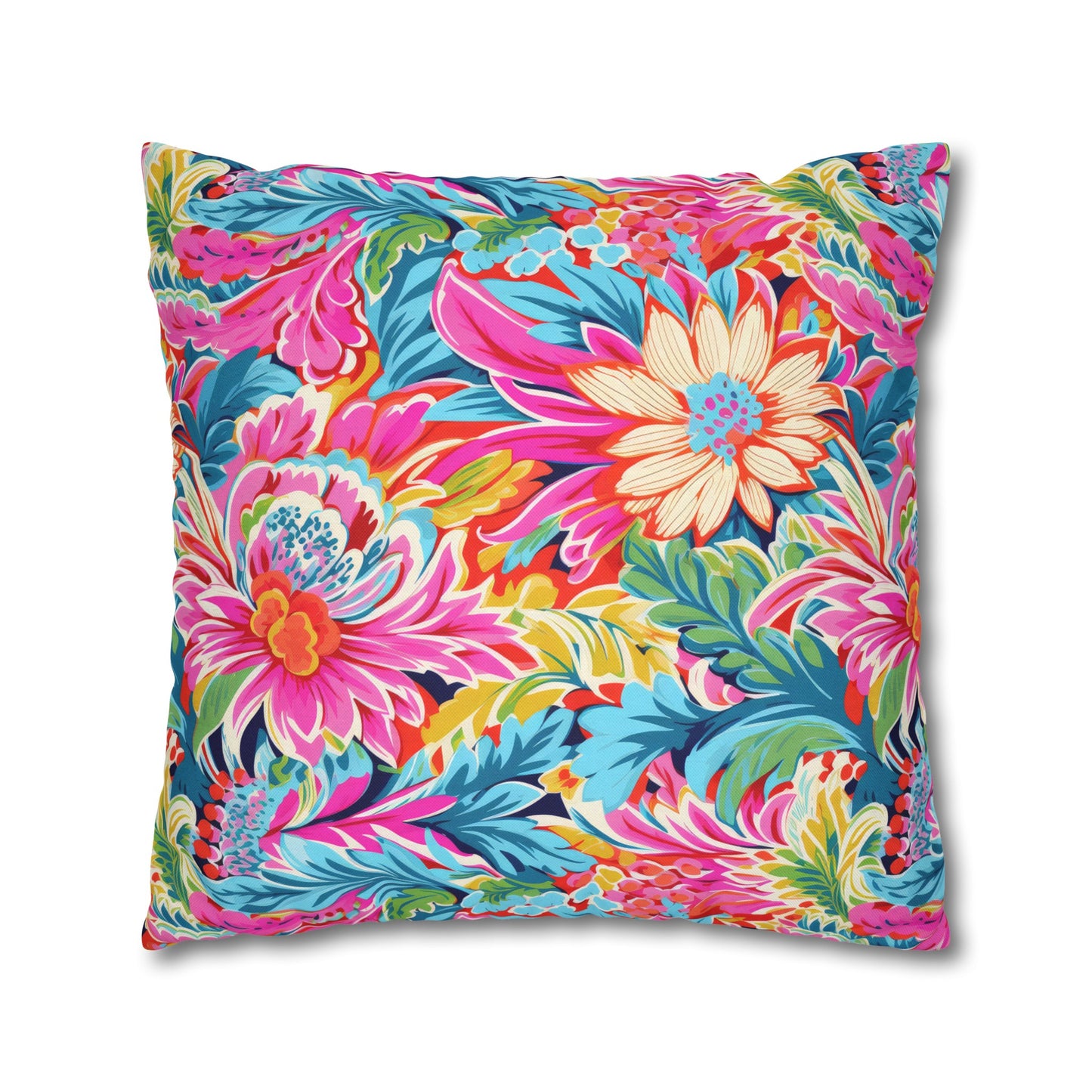 Coastal Summer Blooms: Bright Floral Watercolors in Coastal Hues Spun Polyester Square Pillowcase 4 Sizes