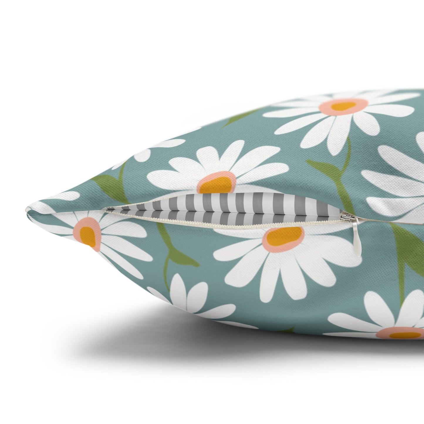 Cheerful Bright Daisy on Pastel Green Spun Polyester Square Pillowcase 4 Sizes