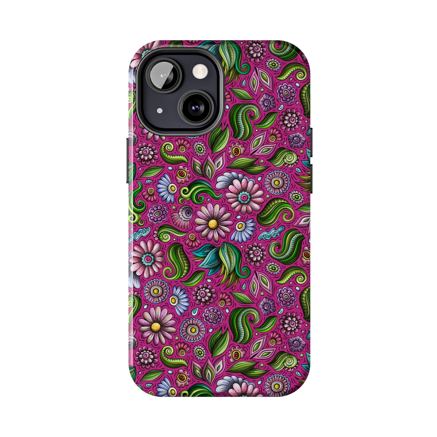 Purple & Pink Daisy Floral Print Hot Pink Background Iphone Tough Phone Case
