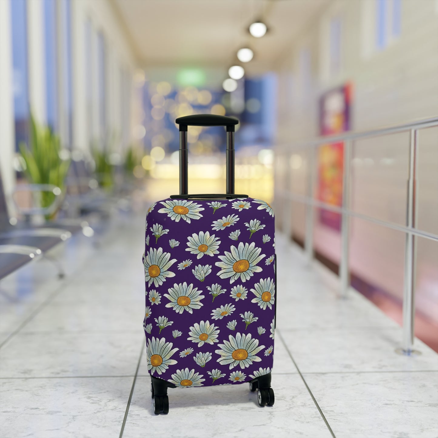 Large Watercolor Summer Daisies Blooming Against a Bold Purple Background  - Luggage Protector and Cover 3 Sizes