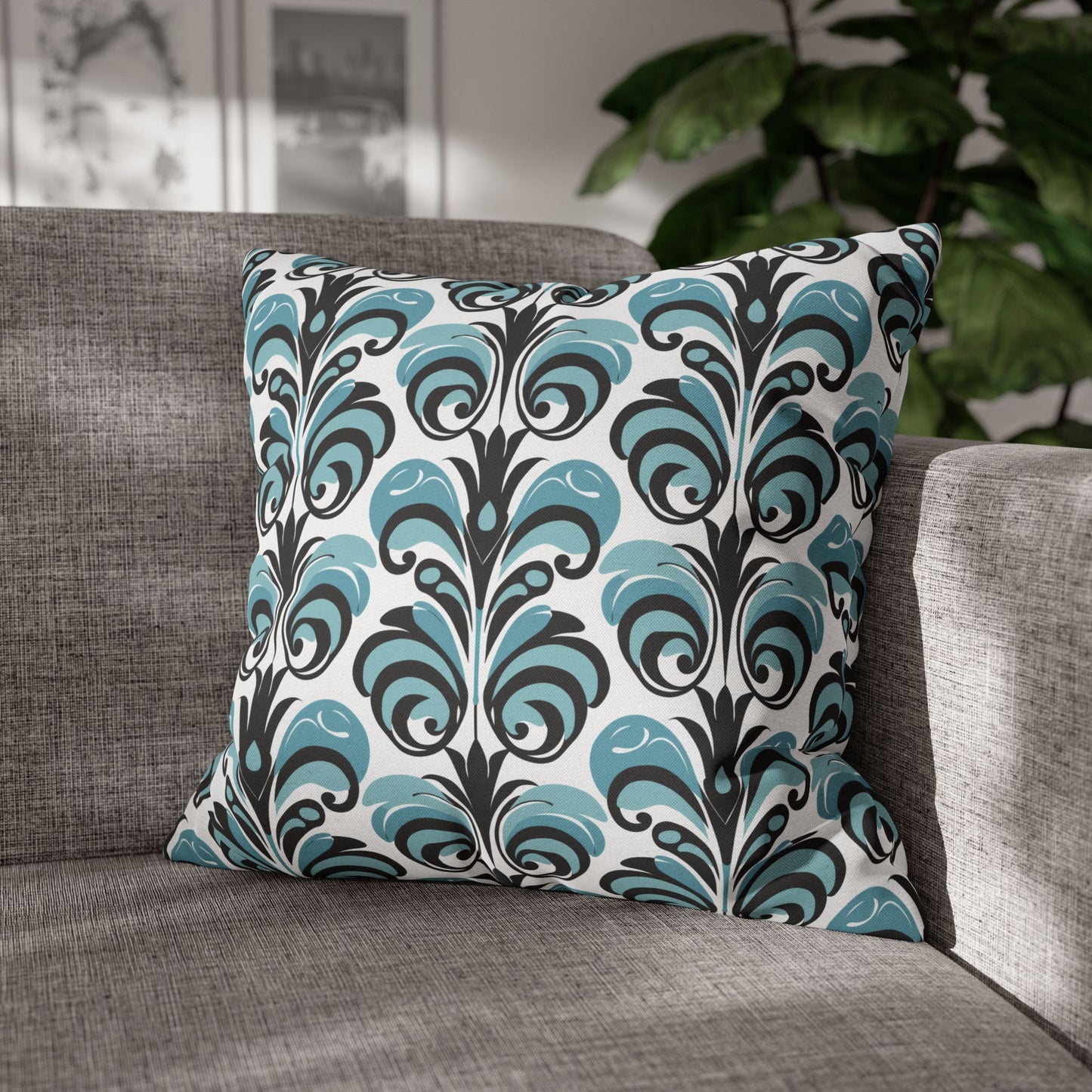 Vintage Blue & Black Swirl Pattern Spun Polyester Square Pillowcase 4 Sizes