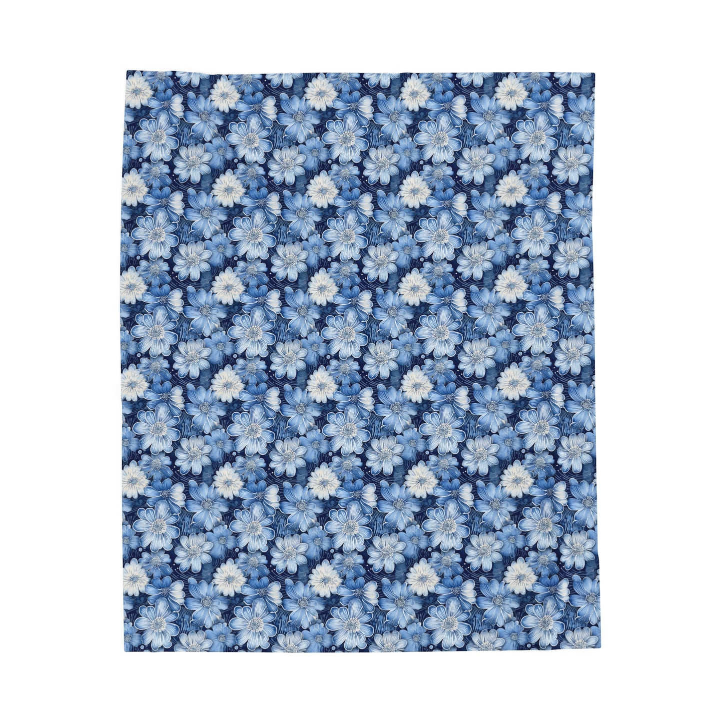 Watercolor Blossom in Blue and White Velveteen Plush Blanket 3 Sizes