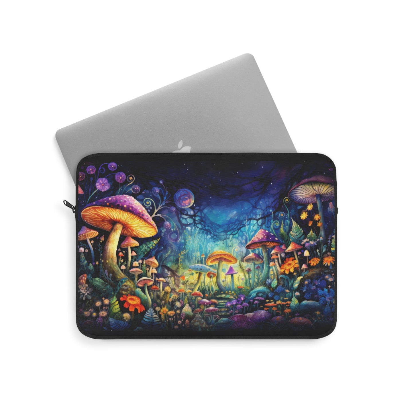 Fantasy Neon Nighttime Mushroom and Flower Garden - Laptop or Ipad Protective Sleeve 3 Sizes