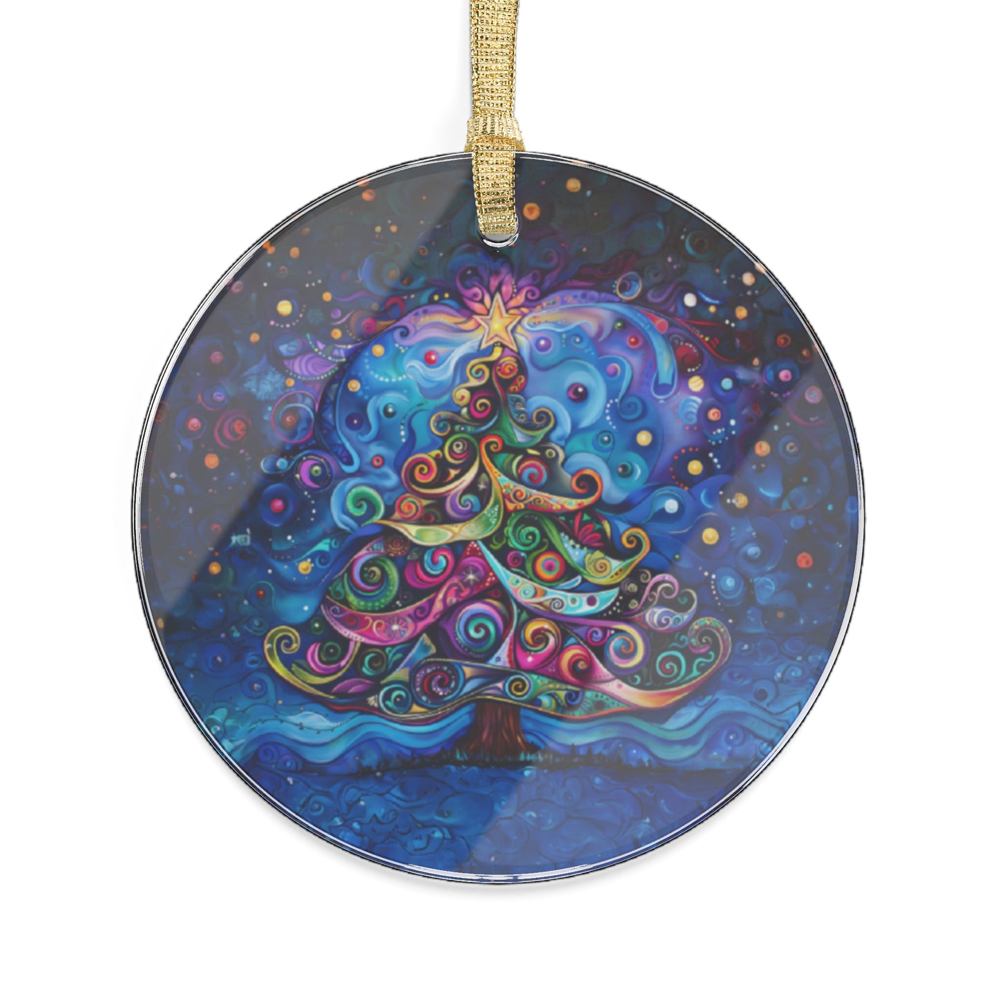 Christmas Tree Sparkling Amidst Vibrant Stars and Purple Hues Acrylic Ornaments 1, 5, 10, 25, and 50 pieces