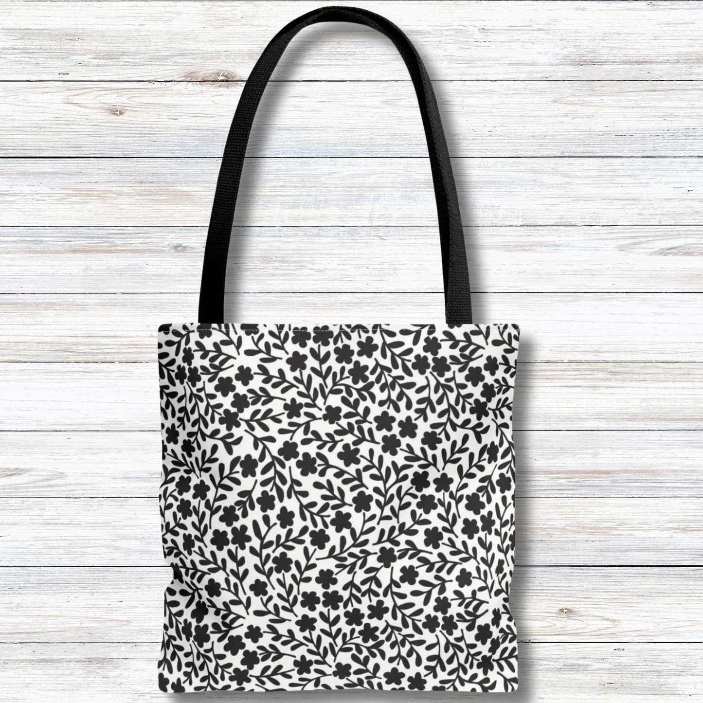 Delicate Simplicity: Tiny Black and White Floral Design - Canvas Tote 3 Sizes