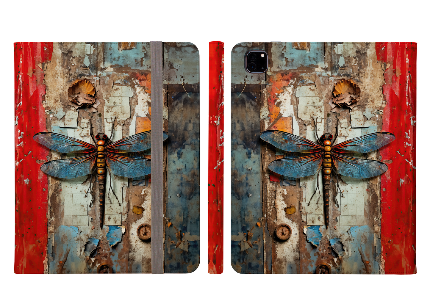 Rustic Dragonfly in Steampunk Industrial Urban Decay Protective iPad Pro 11 & Pro 12.9 Protective Case and Pencil Holder