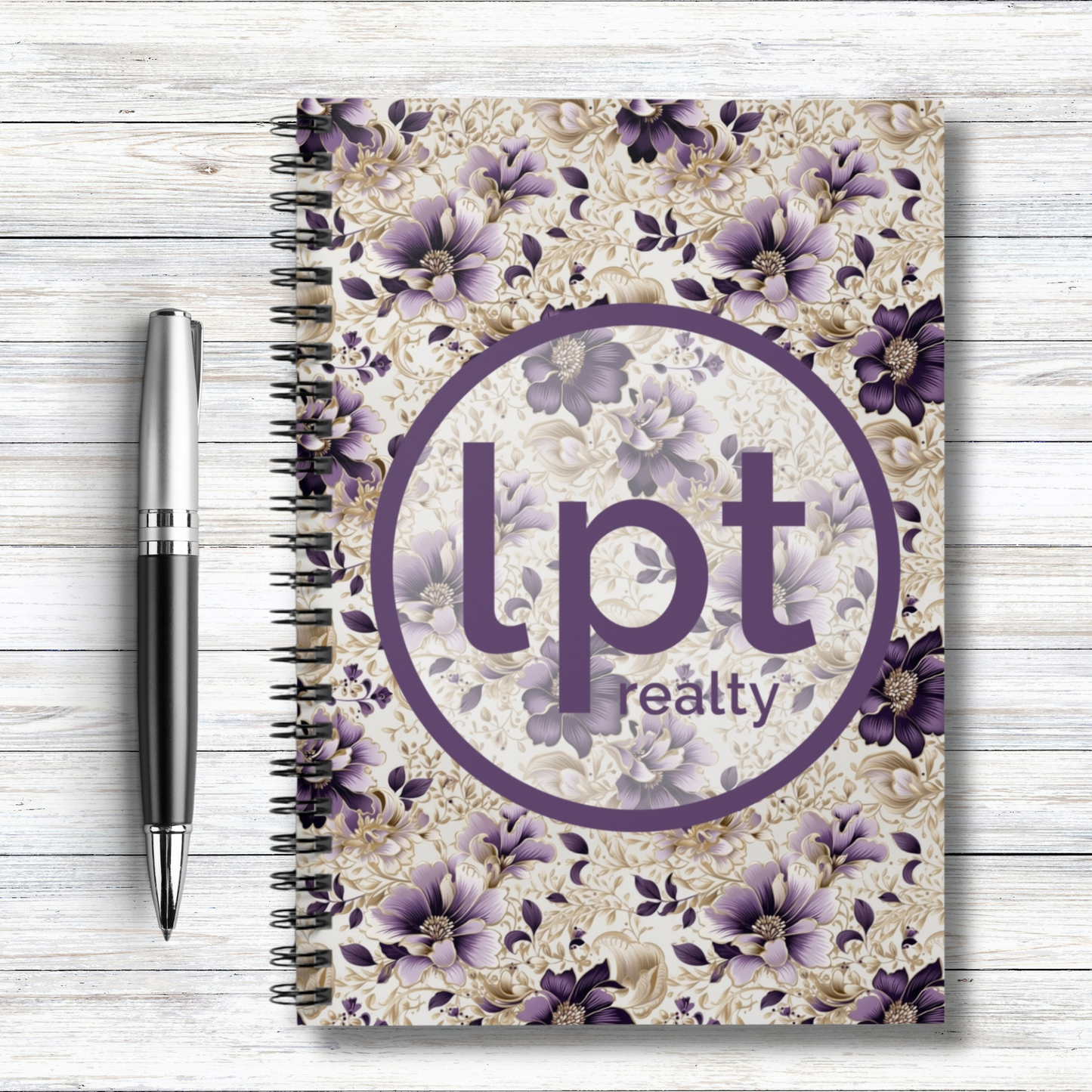 LPT Realty Logo Purple and Gold Floral Design - Spiral Notebook Ruled Line 6"x8"