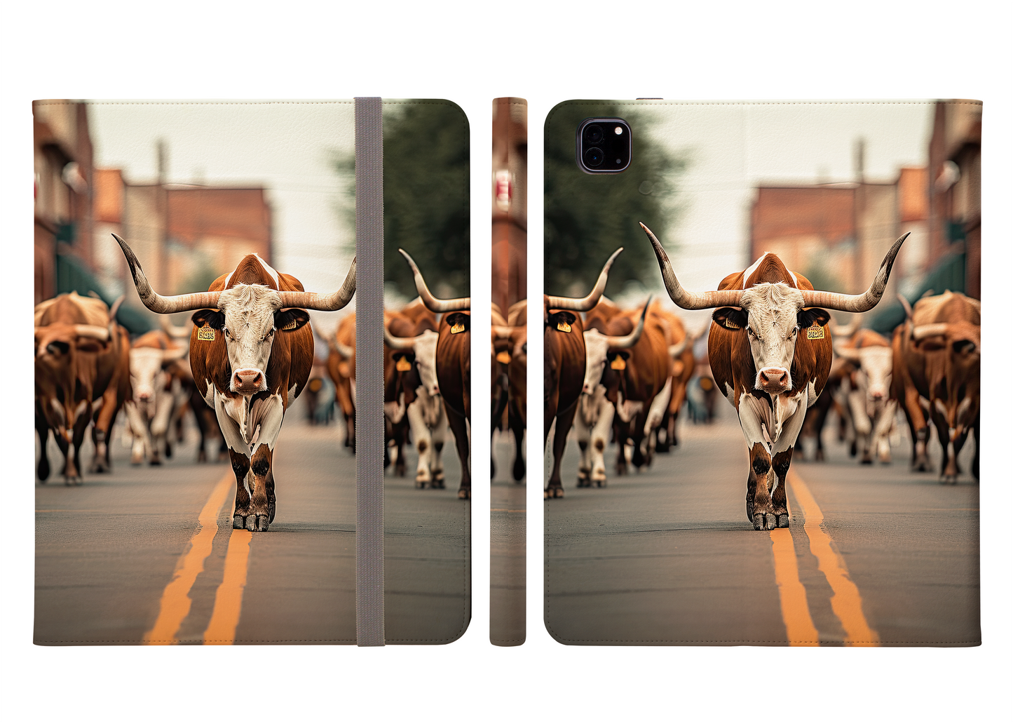 Lone Star Stride: Texas Longhorn Walking Through the Stockyards Protective iPad Pro 11 & Pro 12.9 Protective Case and Pencil Holder