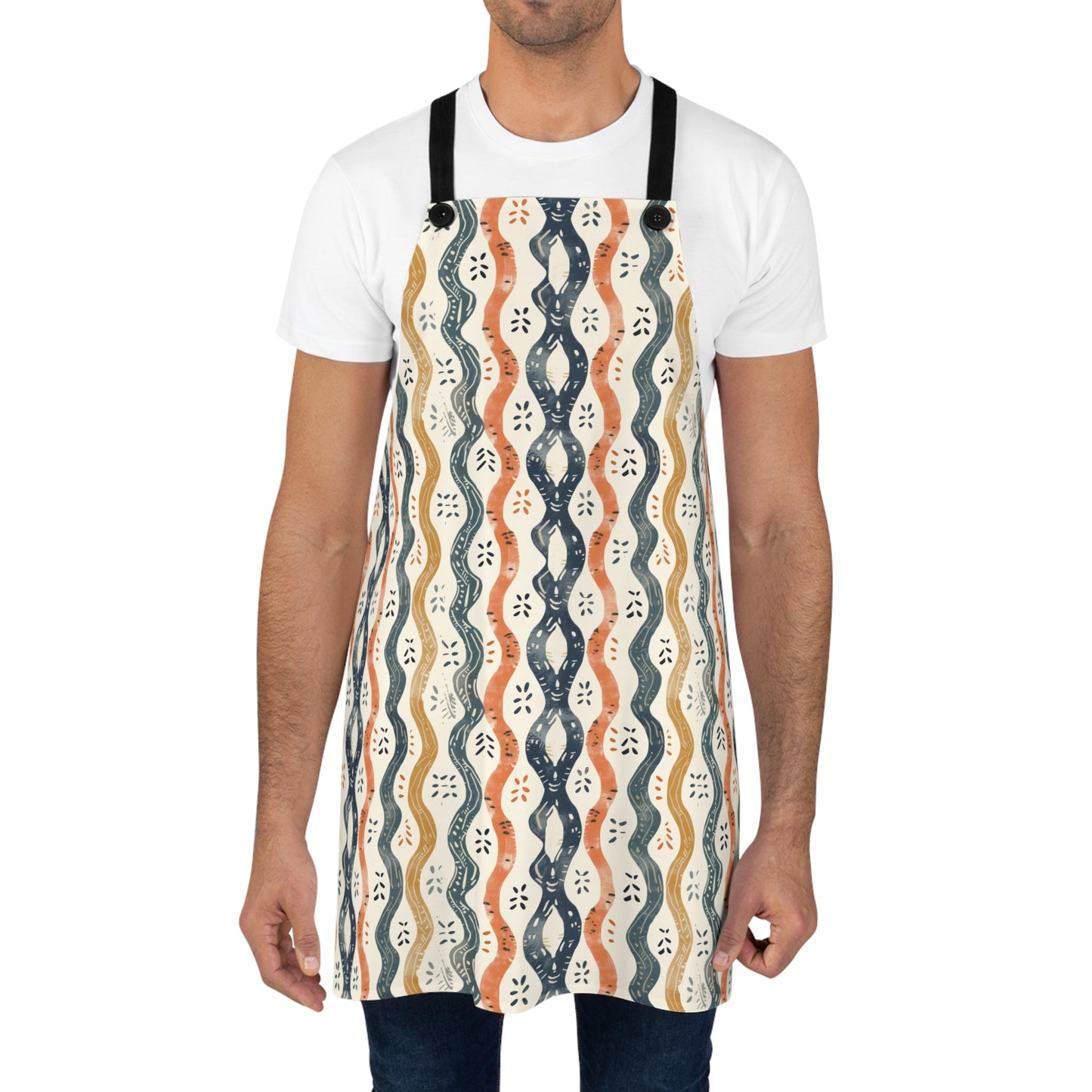 Boho Waves with Earthy Blues Reds and Browns Kitchen Chef Apron