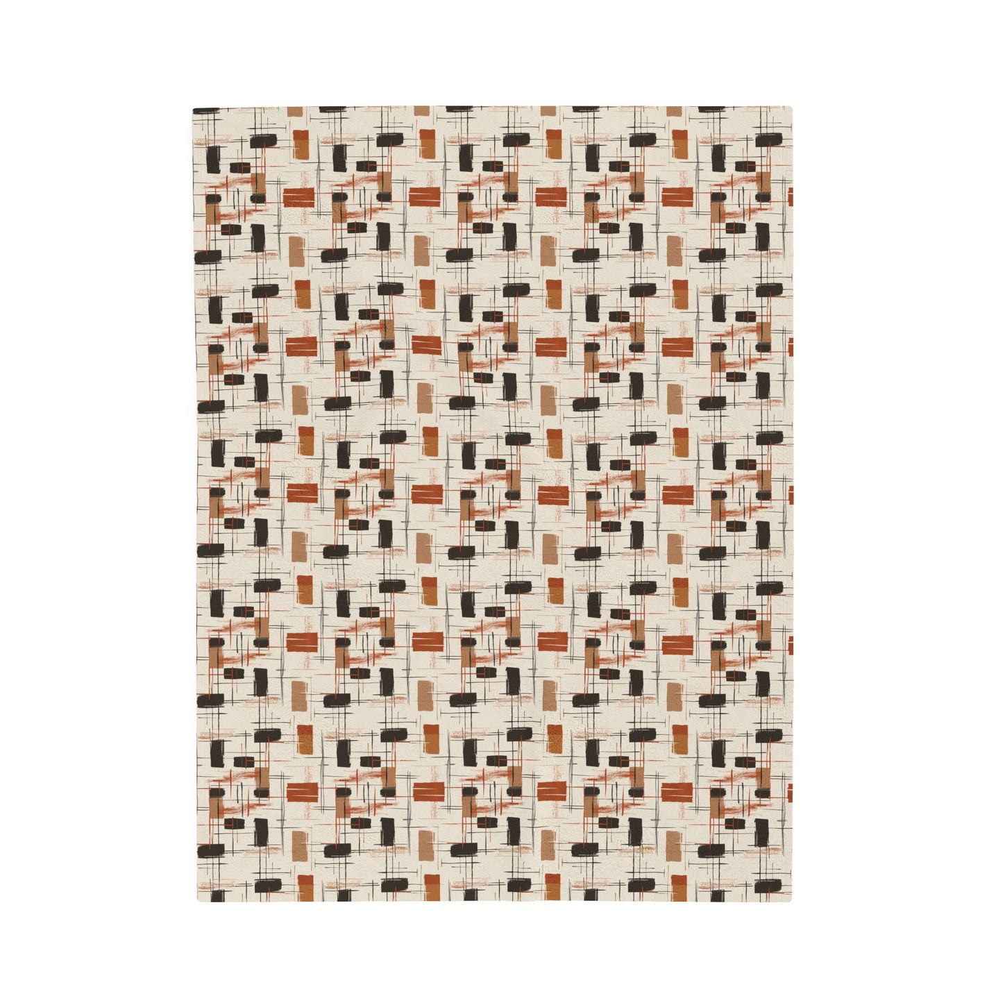 Modern Artistry in Bold and Minimalistic Pattern in a Palette of Black, Dark Orange, and Beige Velveteen Plush Blanket 3 Sizes