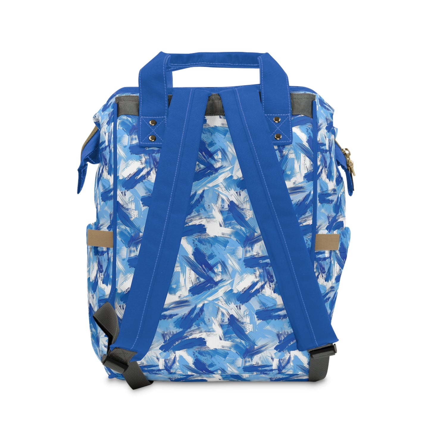 Bold Blue and White Abstract Brushstroke Pattern Multifunctional Diaper Backpack