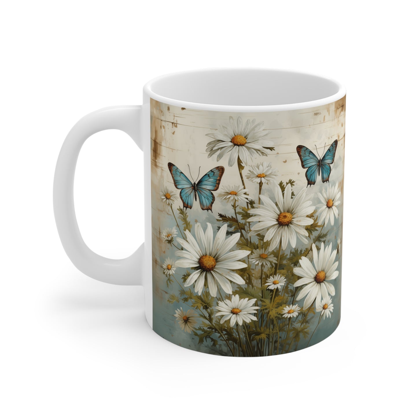 Rustic Farmhouse Daisy and Butterfly Design  - 11 oz Coffee