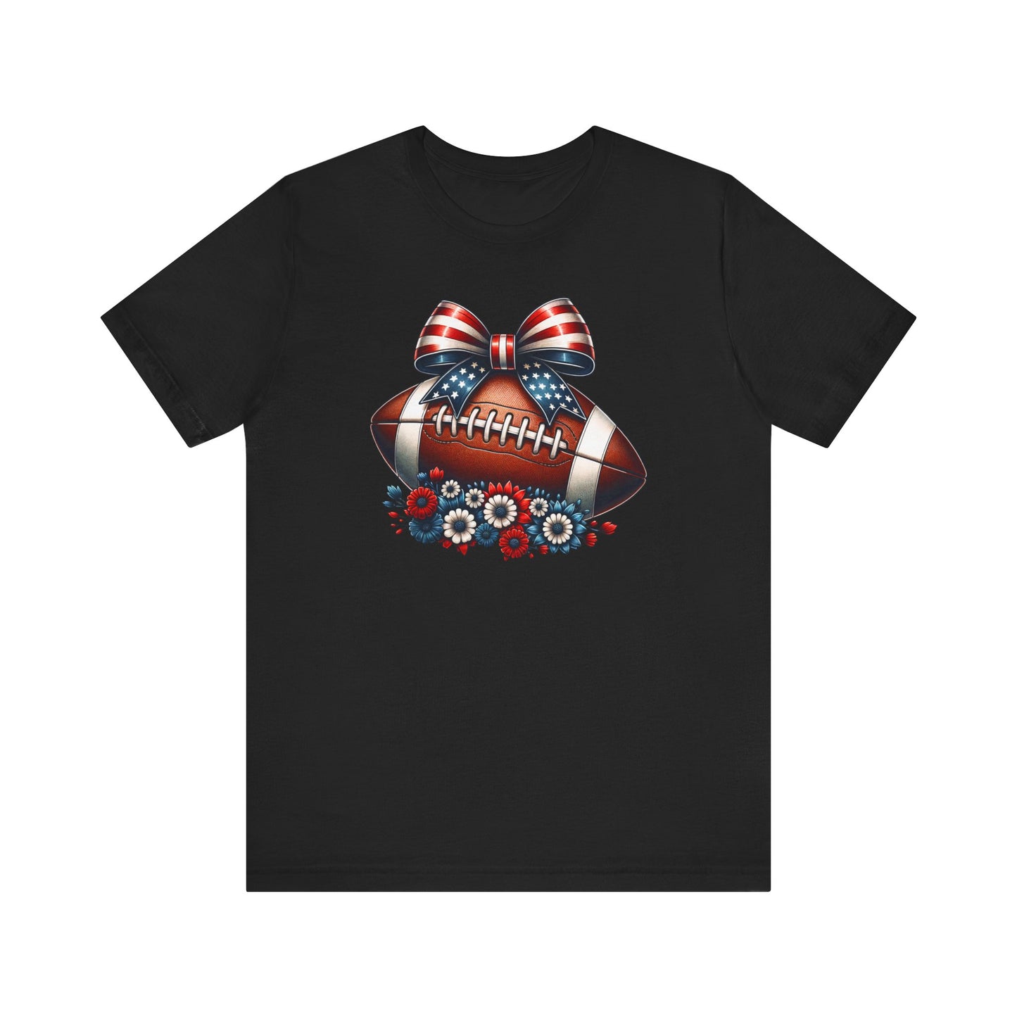 Coquette Bow Patriotic Floral Football Print Jersey Short Sleeve T-shirt