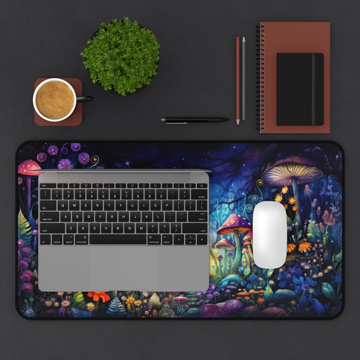 Fantasy Neon Nighttime Mushroom and Flower Garden - Desk Mat Extended Gaming Mouse Pad 3 Sizes