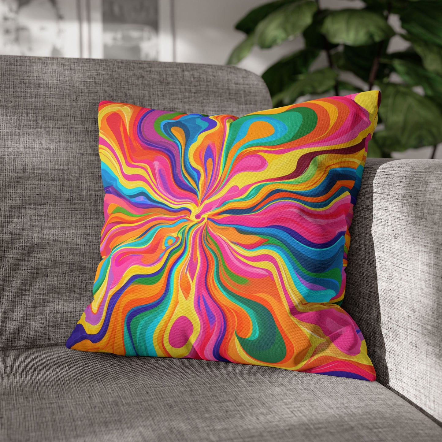 Color Rainbow Fusion Swirl Spun Polyester Square Pillowcase 4 Sizes