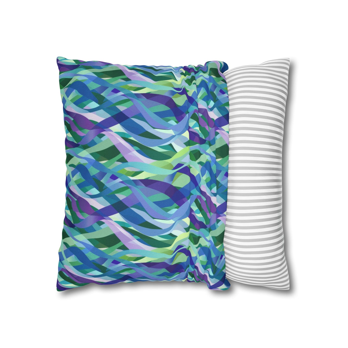 Vibrant Purple Blue and Green Ribbons Spun Polyester Square Pillowcase 4 Sizes