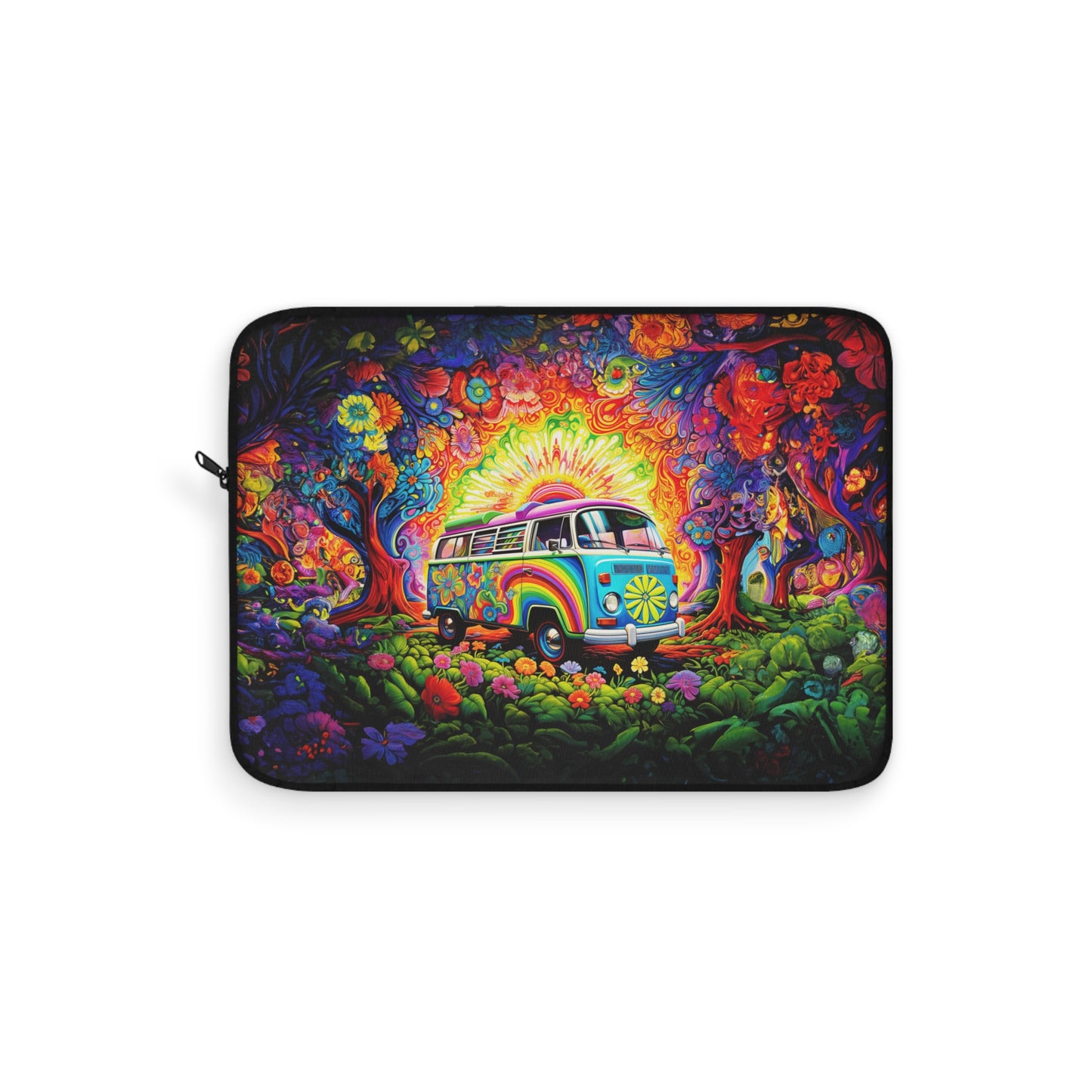 Whimsical VW Bus Spreading Rainbow Happiness Print Laptop or Ipad Protective Sleeve 3 Sizes Available