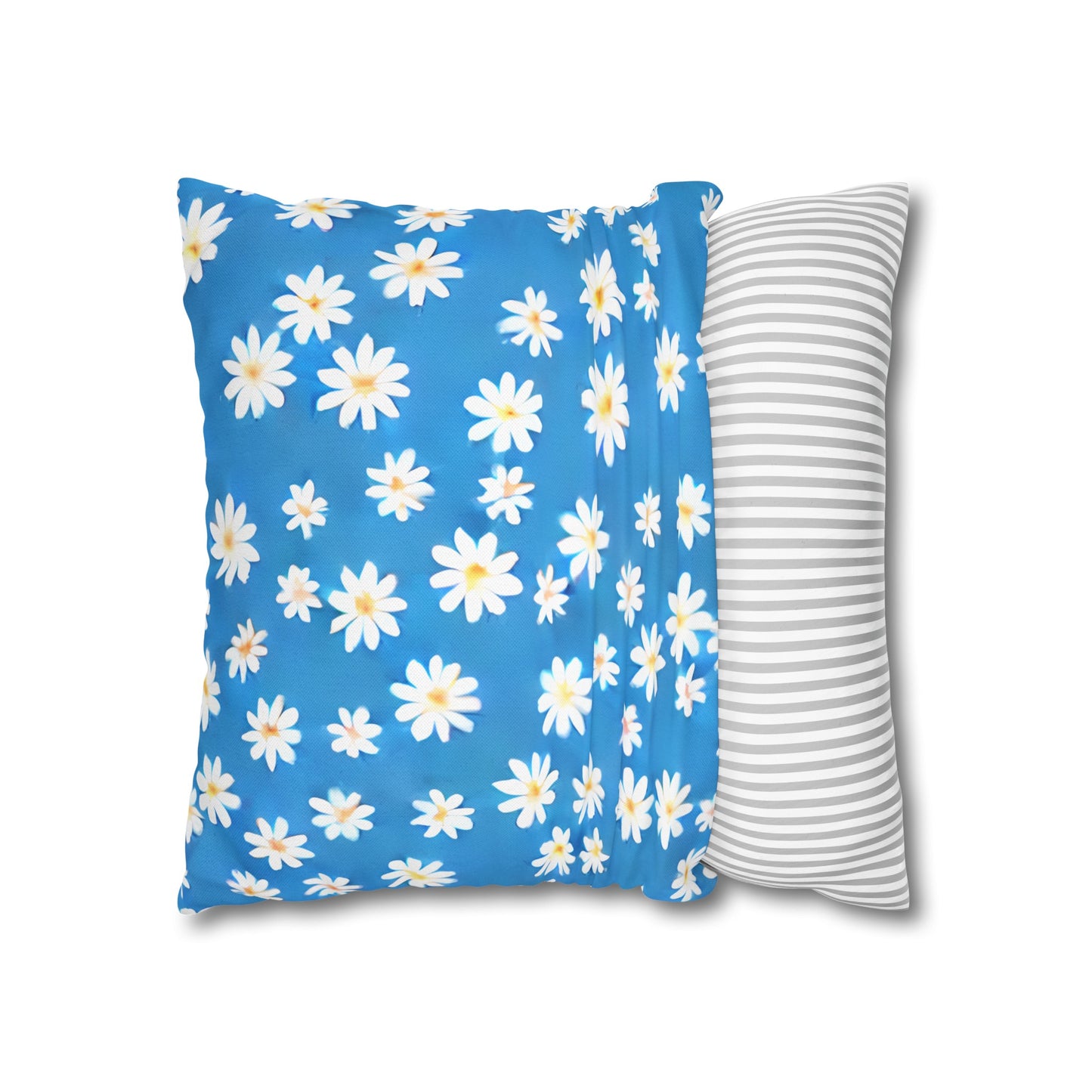 Skys Whisper: Tiny White Daisies on a Serene Blue Spun Polyester Square Pillowcase 4 Sizes