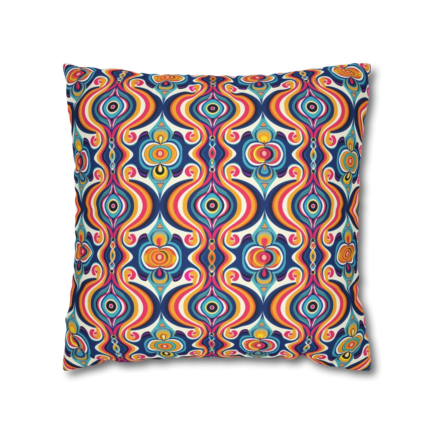 Vibrant Retro Waves with Colorful Geometric Pattern Spun Polyester Square Pillowcase 3 Sizes