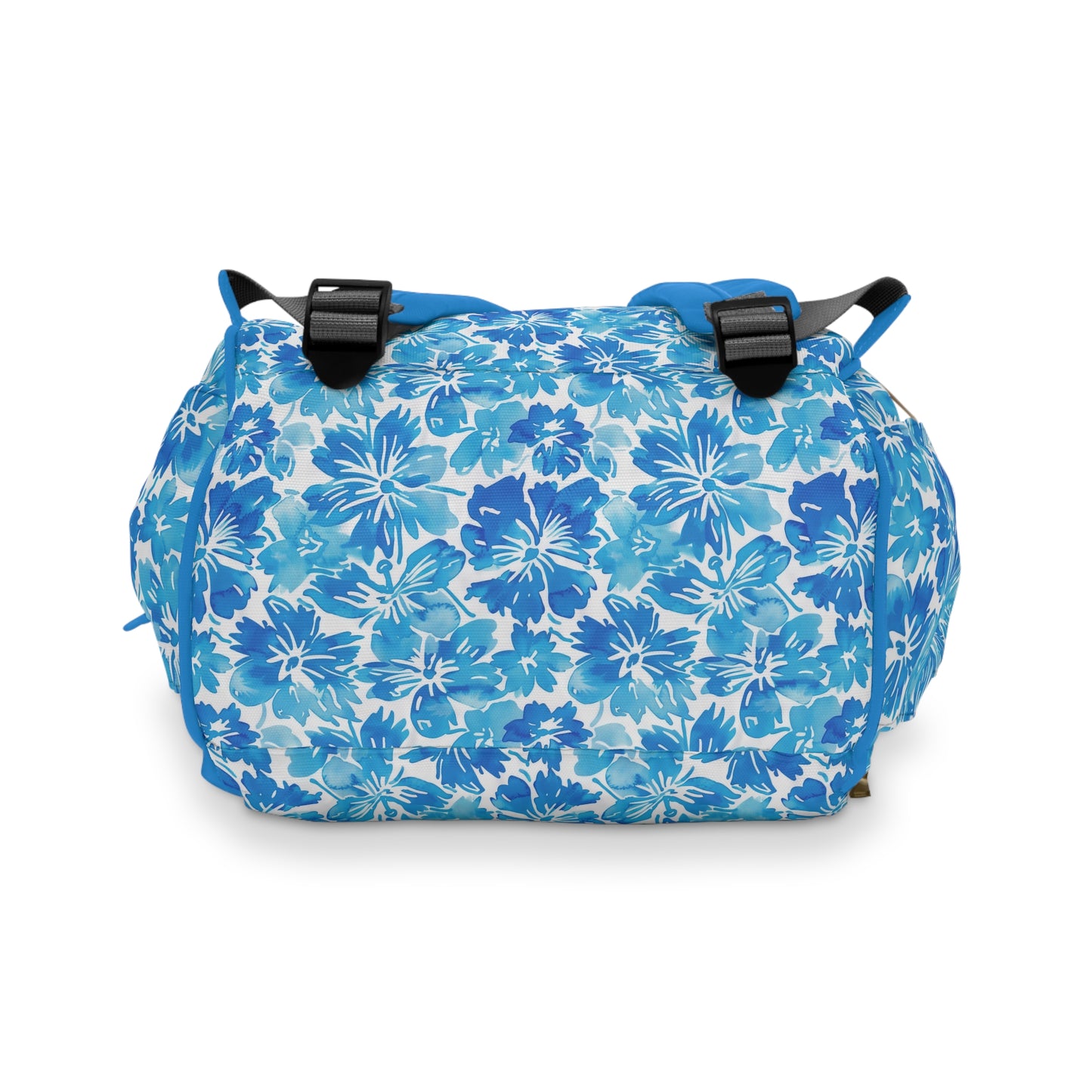 Tranquil Tropics: Soft Blue Tropical Flowers Multifunctional Diaper Backpack