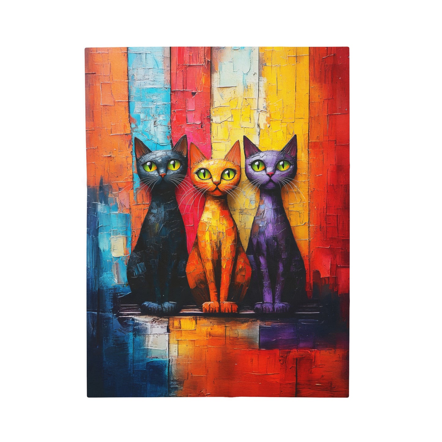 Trio Cats in Urban Mosaic Kaleidoscope LG Velveteen Plush Blanket 3 Sizes