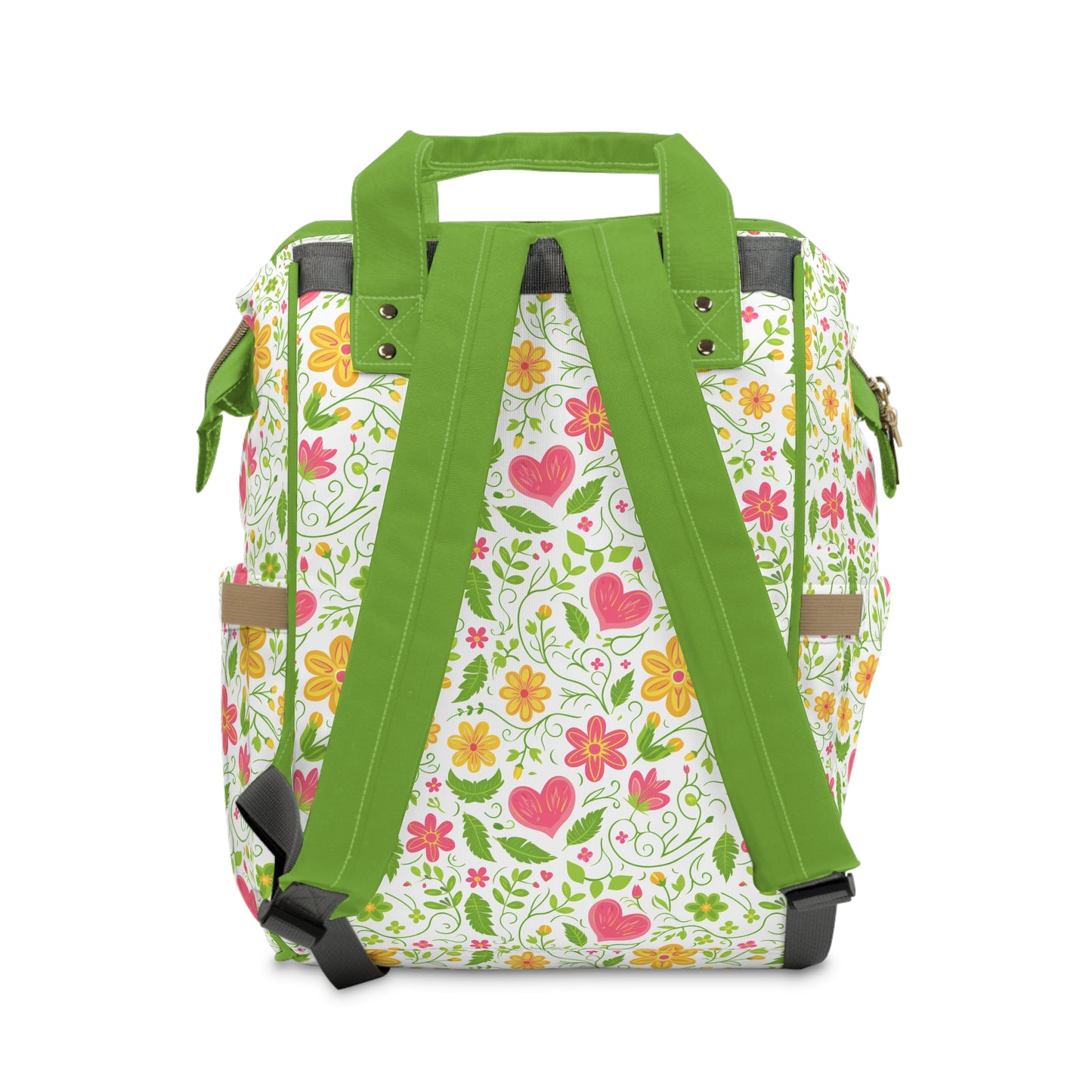 Sunshine Love: Spring Flowers and Hearts in Yellows and Pinks Multifunctional Diaper Backpack