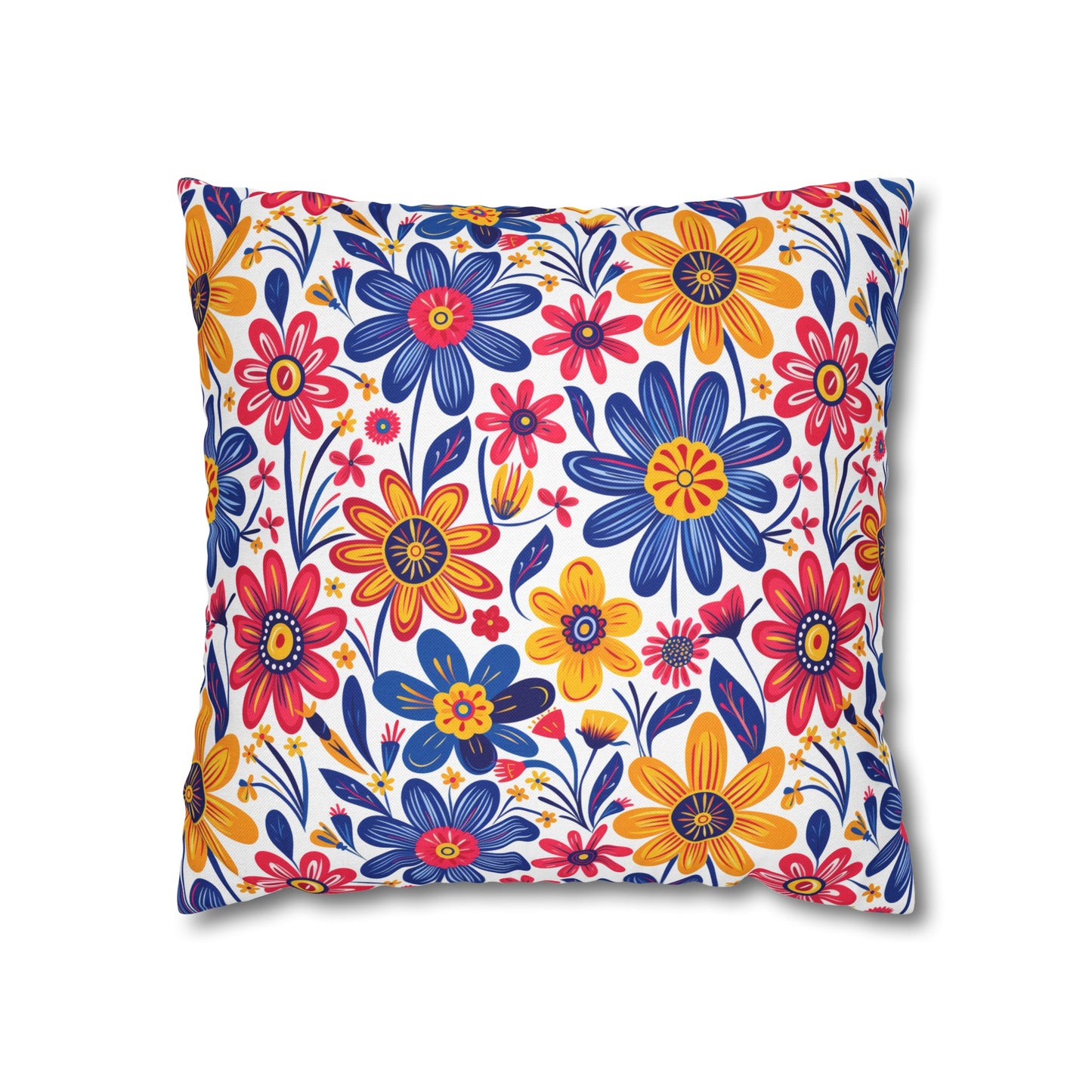 Vivid Blossom Bouquet: Large Hand-Drawn Spring Flowers Bursting with Vibrant Colors Spun Polyester Square Pillowcase 4 Sizes