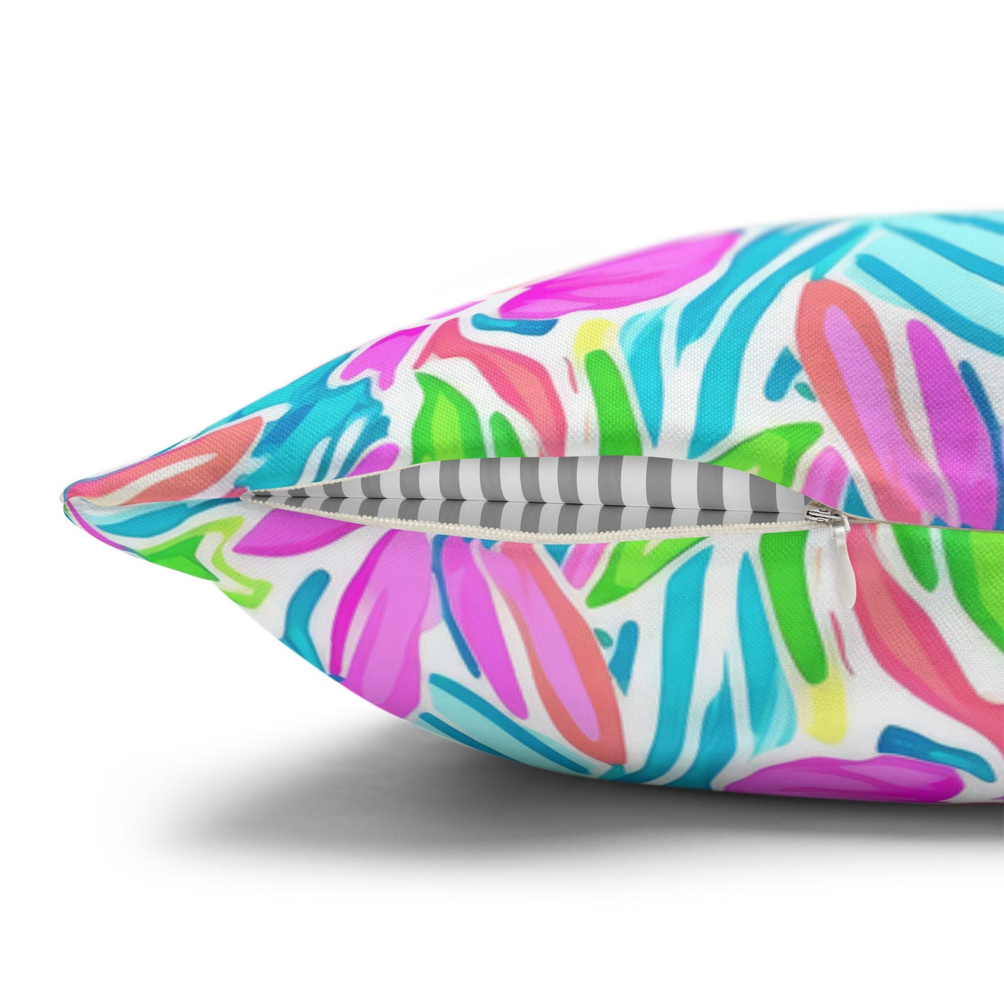 Neon Tropics: Vibrant Rainbow Flowers and Palm Leaves in Electric Splendor Spun Polyester Square Pillowcase 4 Sizes