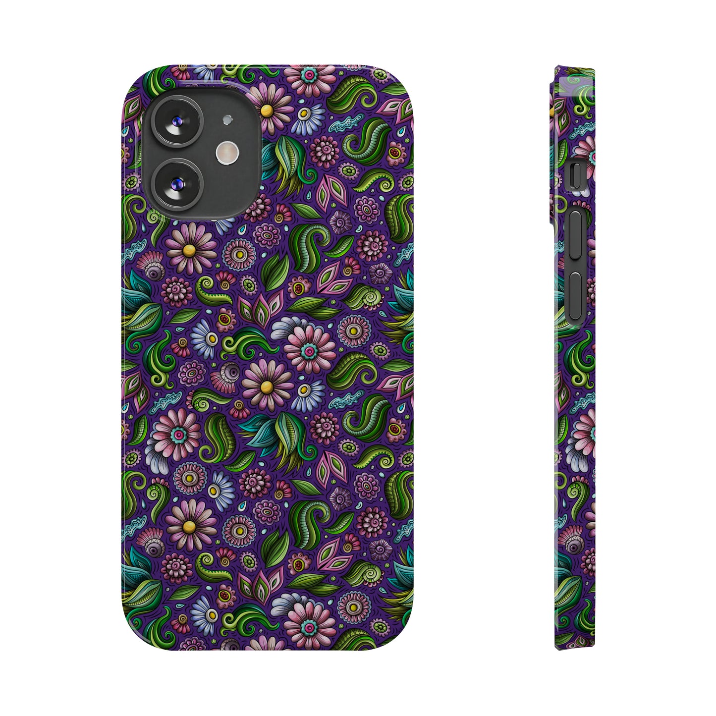 Purple & Pink Daisy Floral Print Purple Background Iphone 15-12 Slim Phone Case