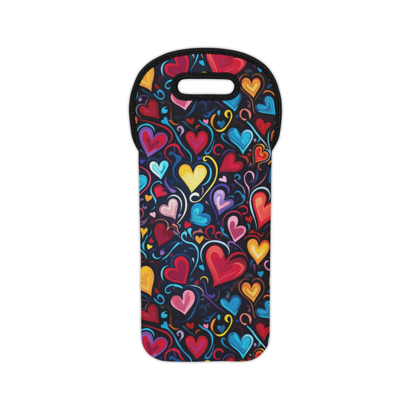 Whimsical Colorful Heart Design Wine Tote Bag Reusable Eco Friendly