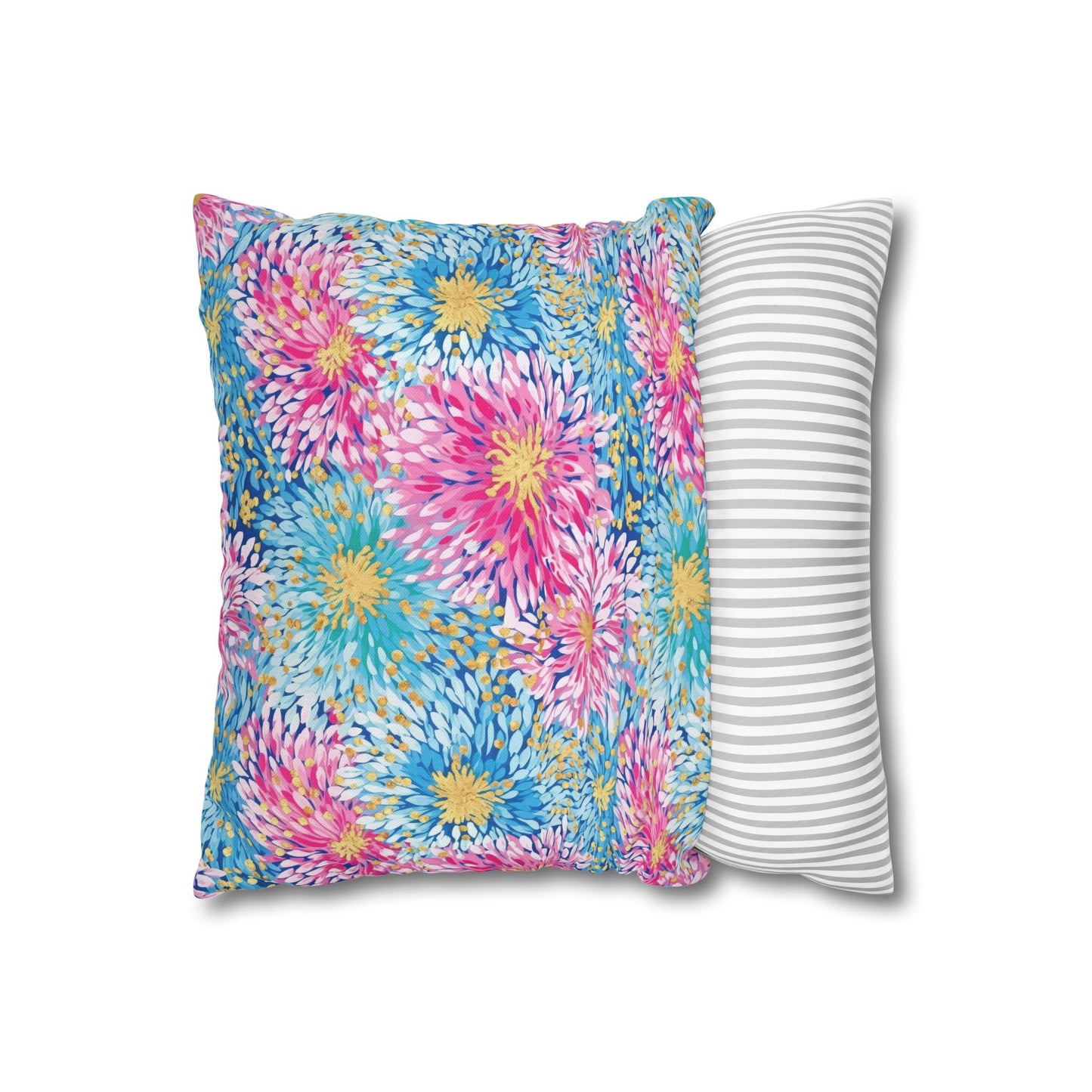 Pastel Harmony: Watercolor Chrysanthemums in Pink, Blue, and Yellow Spun Polyester Square Pillowcase 4 Sizes