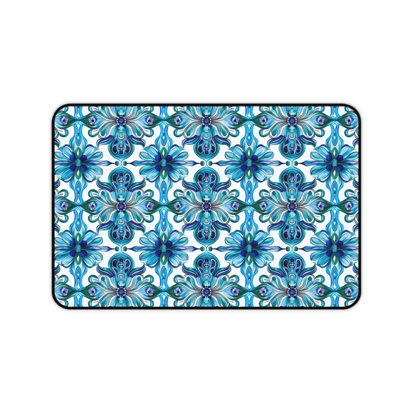 Vibrant Tapestry of Teal and Blue Flowers Extended Gaming Mouse Pad  Desk Mat  - 3 Sizes