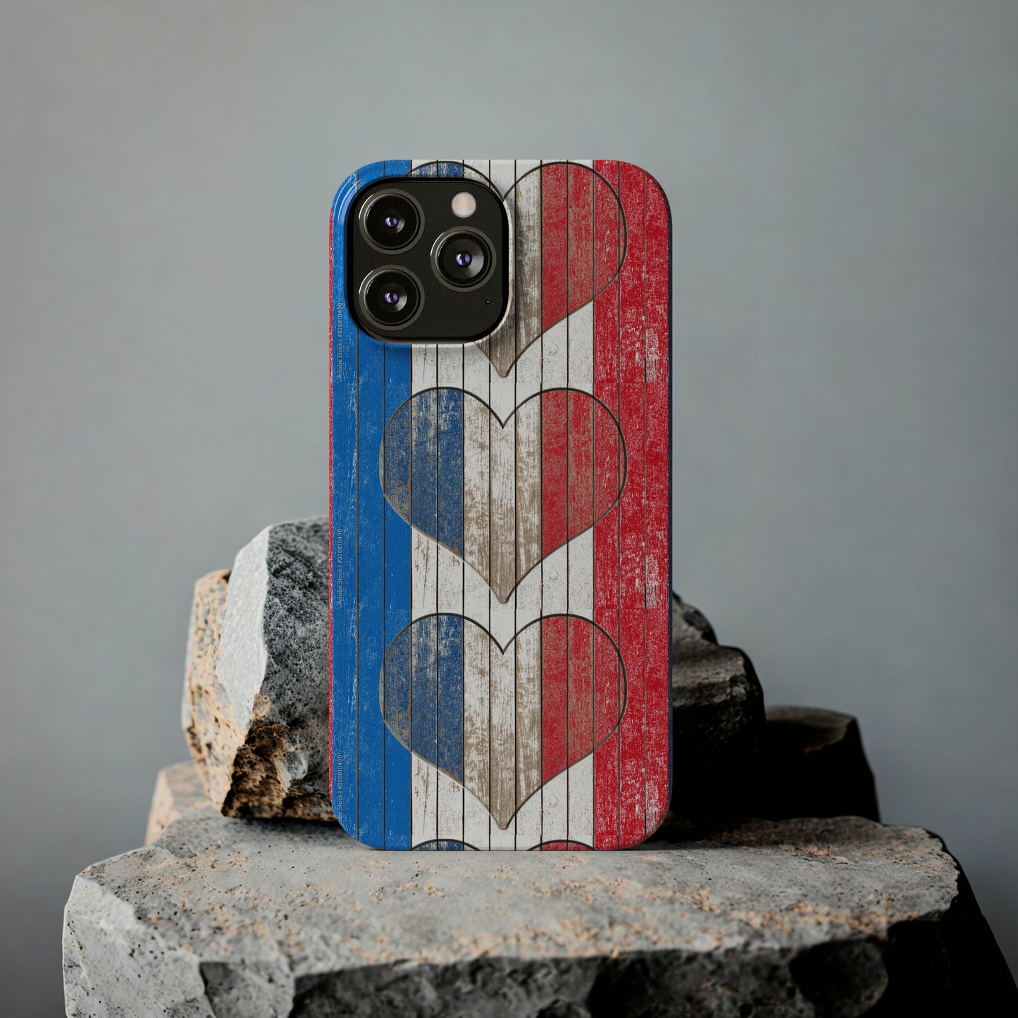 Painted Heart in Red White Blue Wood Wall Iphone 15-12 Slim Phone Case