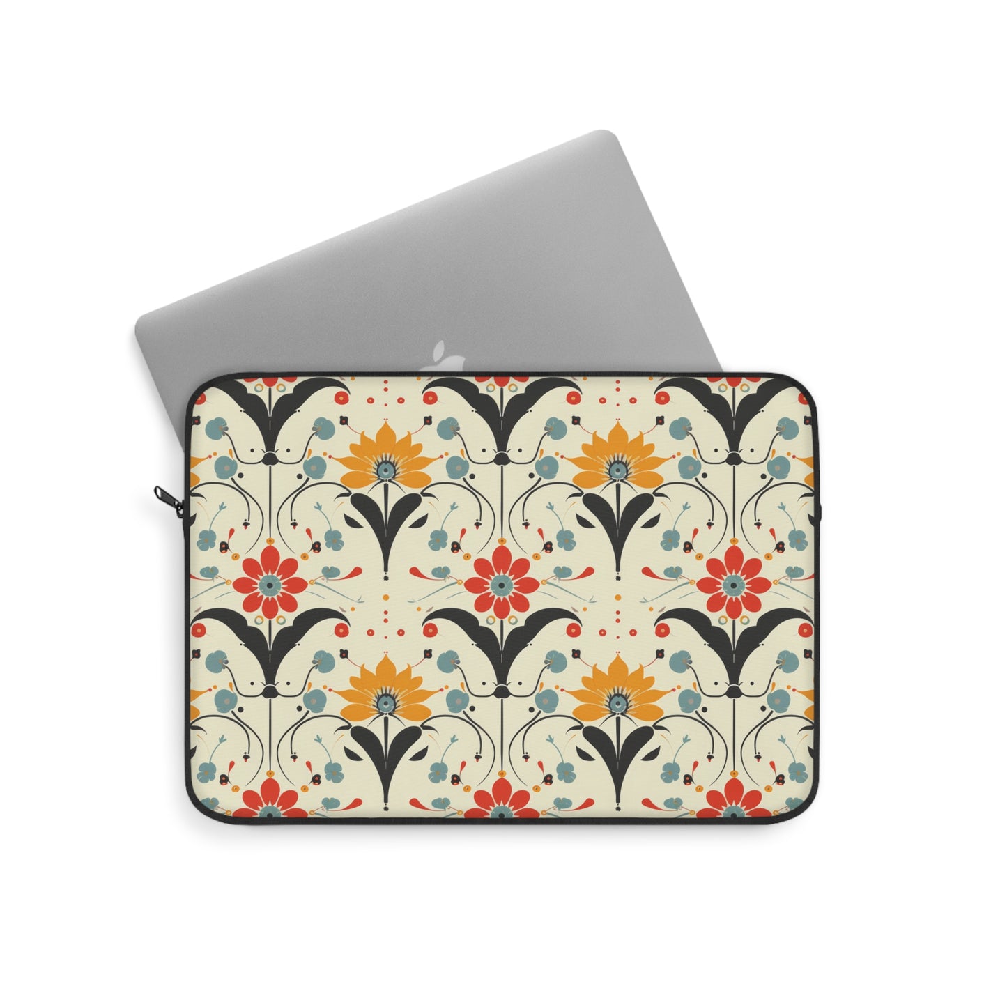 Whimsical Retro Garden in Muted Yellow, Red and Blues Laptop or Ipad Protective Sleeve 3 Sizes Available