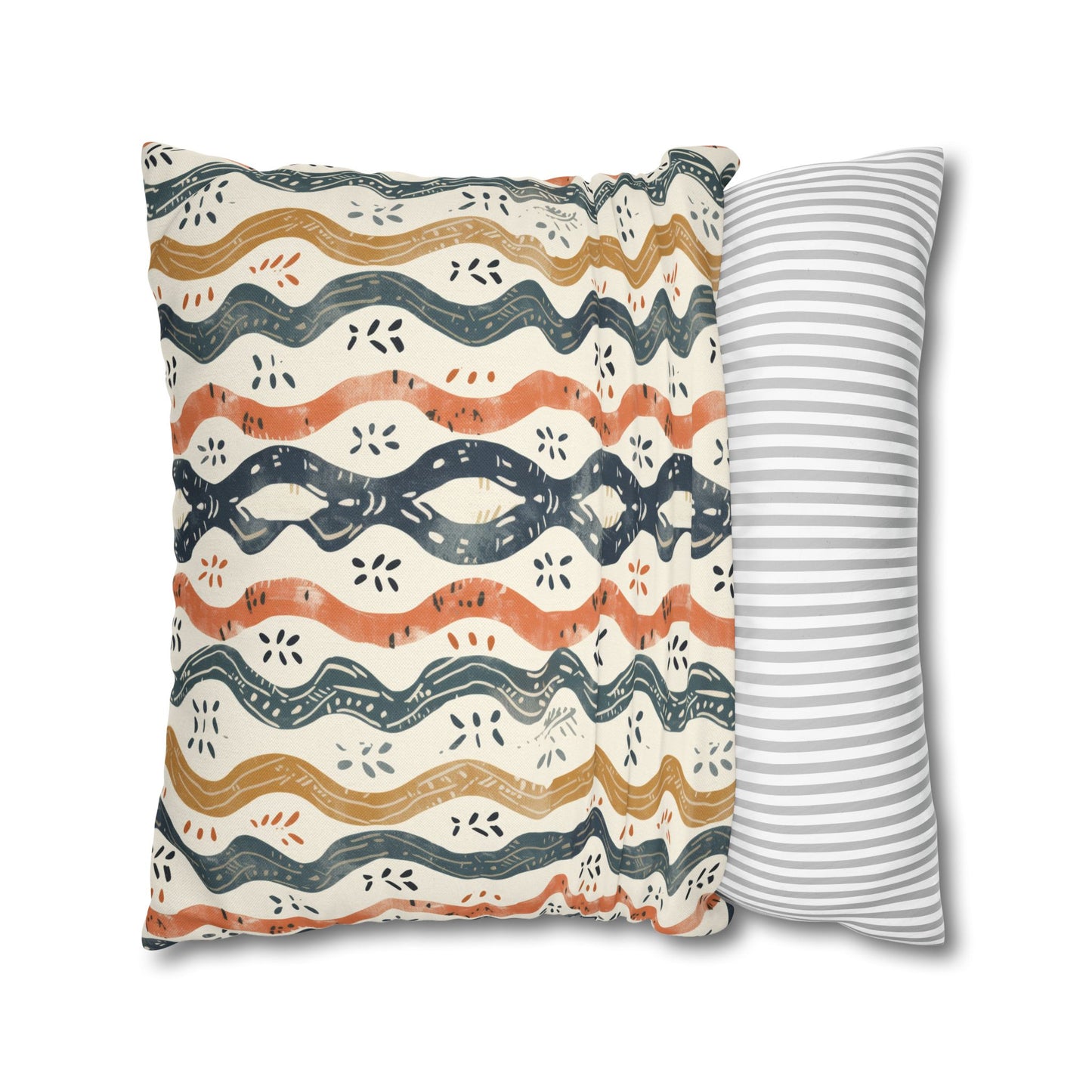 Boho Waves with Earthy Blues Reds and Browns Spun Polyester Square Pillowcase 4 Sizes