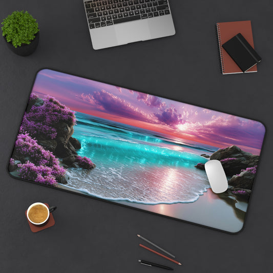 Tranquil Sunrise Desk Pad, Sparkling Ocean, and Golden Sand Mouse Pad, Extra Large Mousepad, Gaming Desk Mat, Desktop Accessory
