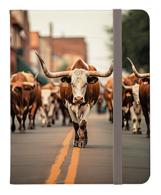 Lone Star Stride: Texas Longhorn Walking Through the Stockyards Protective iPad Pro 11 & Pro 12.9 Protective Case and Pencil Holder