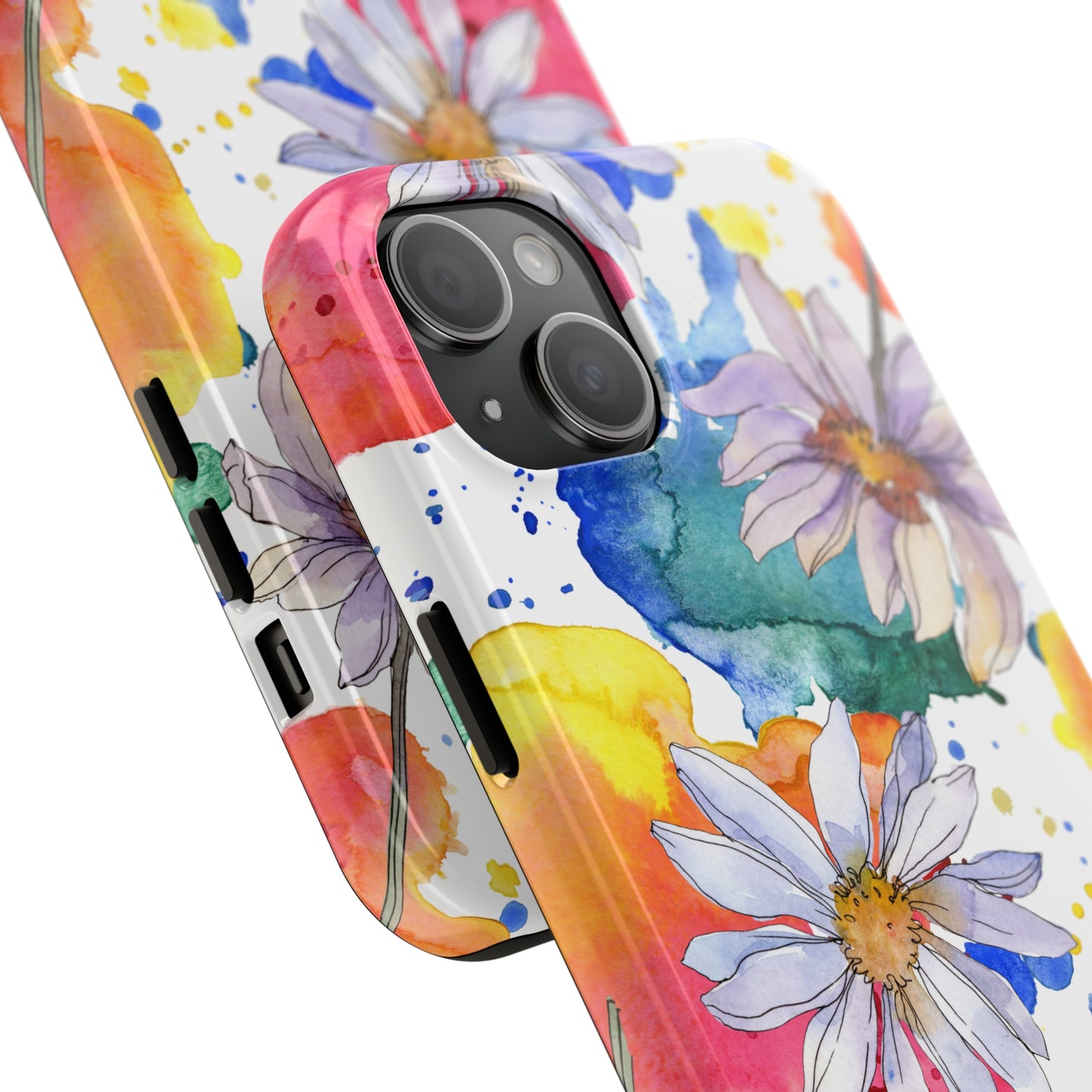 Large Colorful Watercolor Daisy Design Iphone Tough Phone Case