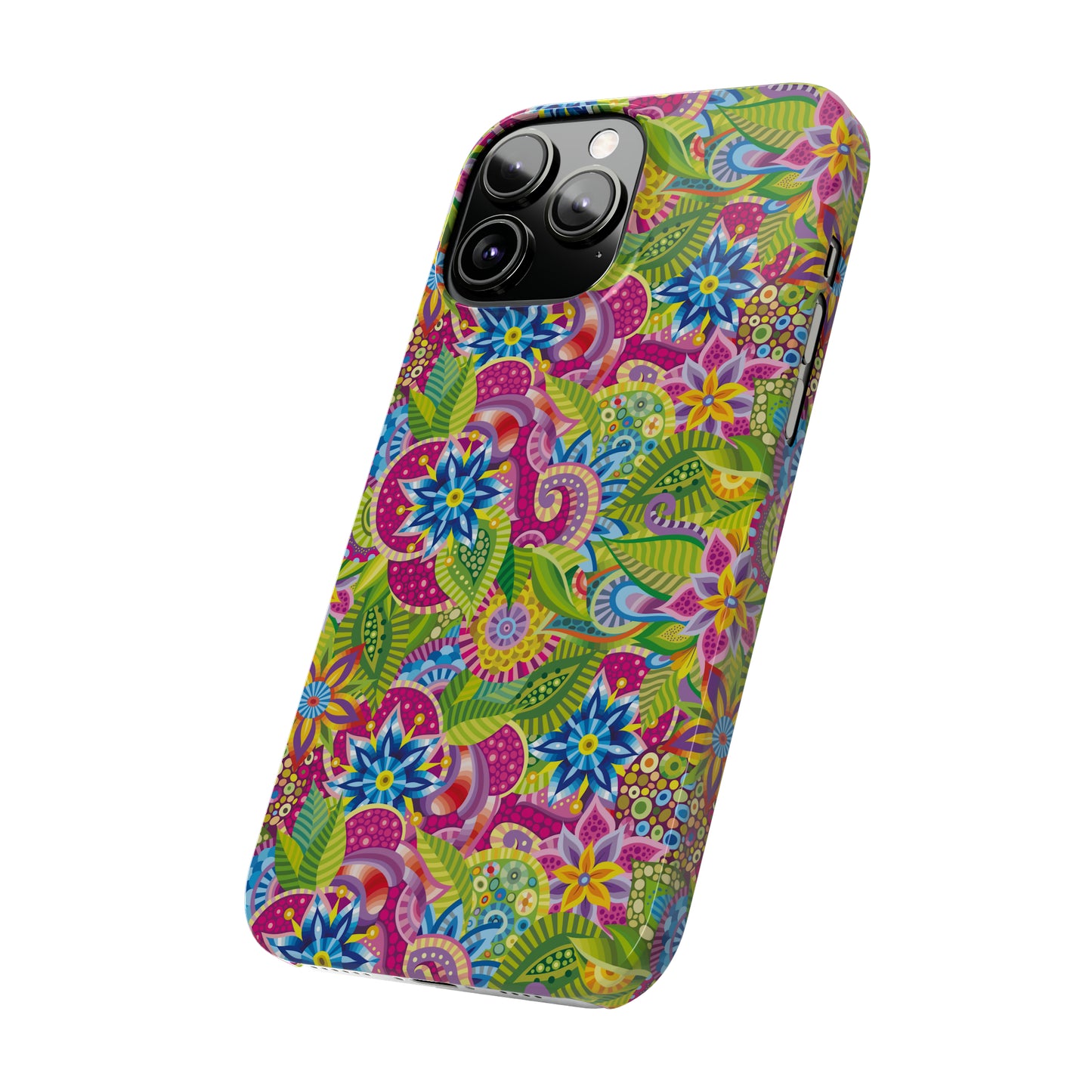 Vibrant Array of Abstract Flowers and Paisley in Rainbow Hues Iphone 15-12 Slim Phone Case