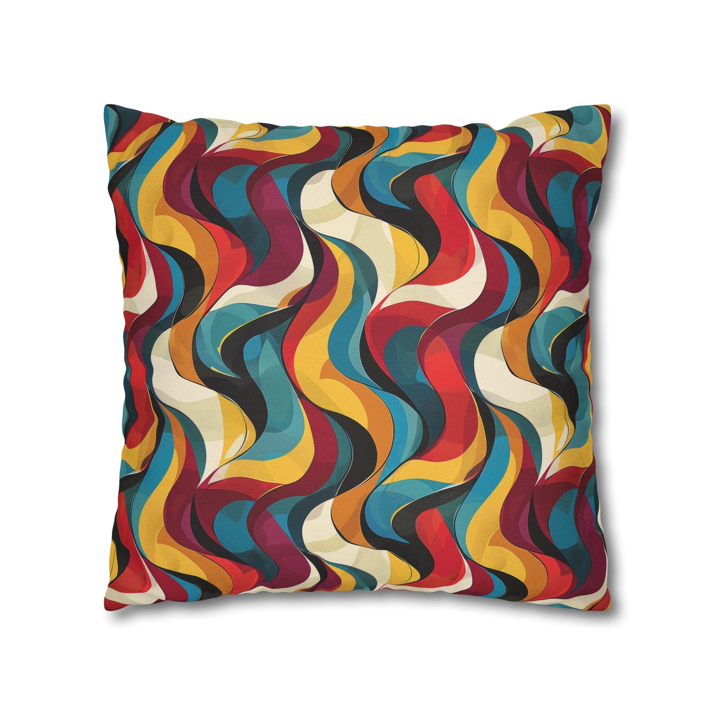 Retro Chic Vintage Blues, Reds and Yellow Waves Spun Polyester Square Pillowcase 4 Sizes