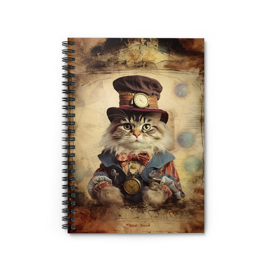 Steampunk Vintage Clothing Dressed Cat  - Spiral Notebook Ruled Line 6"x8"