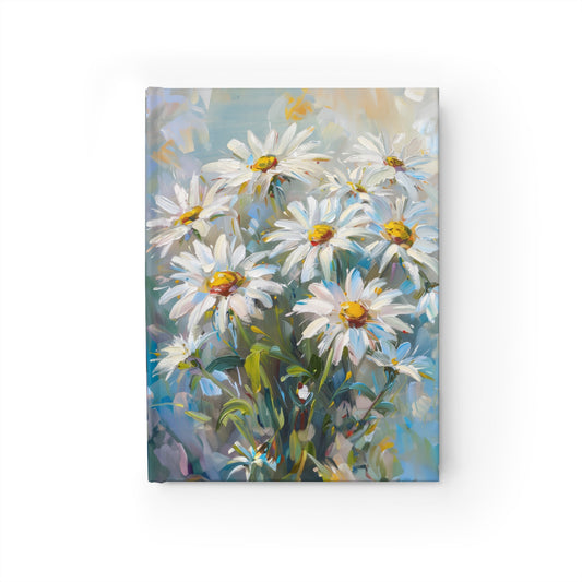 Bouquet of Daisies Painted in Watercolor Style with Blues and Gold Adorning the Background Hard Cover Journal - Ruled Line