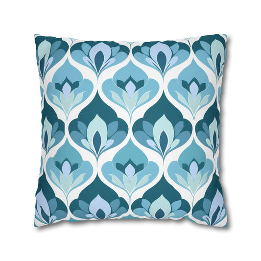 Serene Leaf Motifs Cascading in Cool Hues of Oceanic Blues Spun Polyester Square Pillowcase 4 Sizes