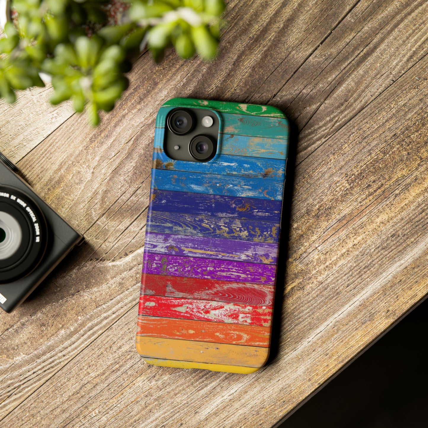 Rainbow Wood Planks Iphone 15-12 Slim Phone Case