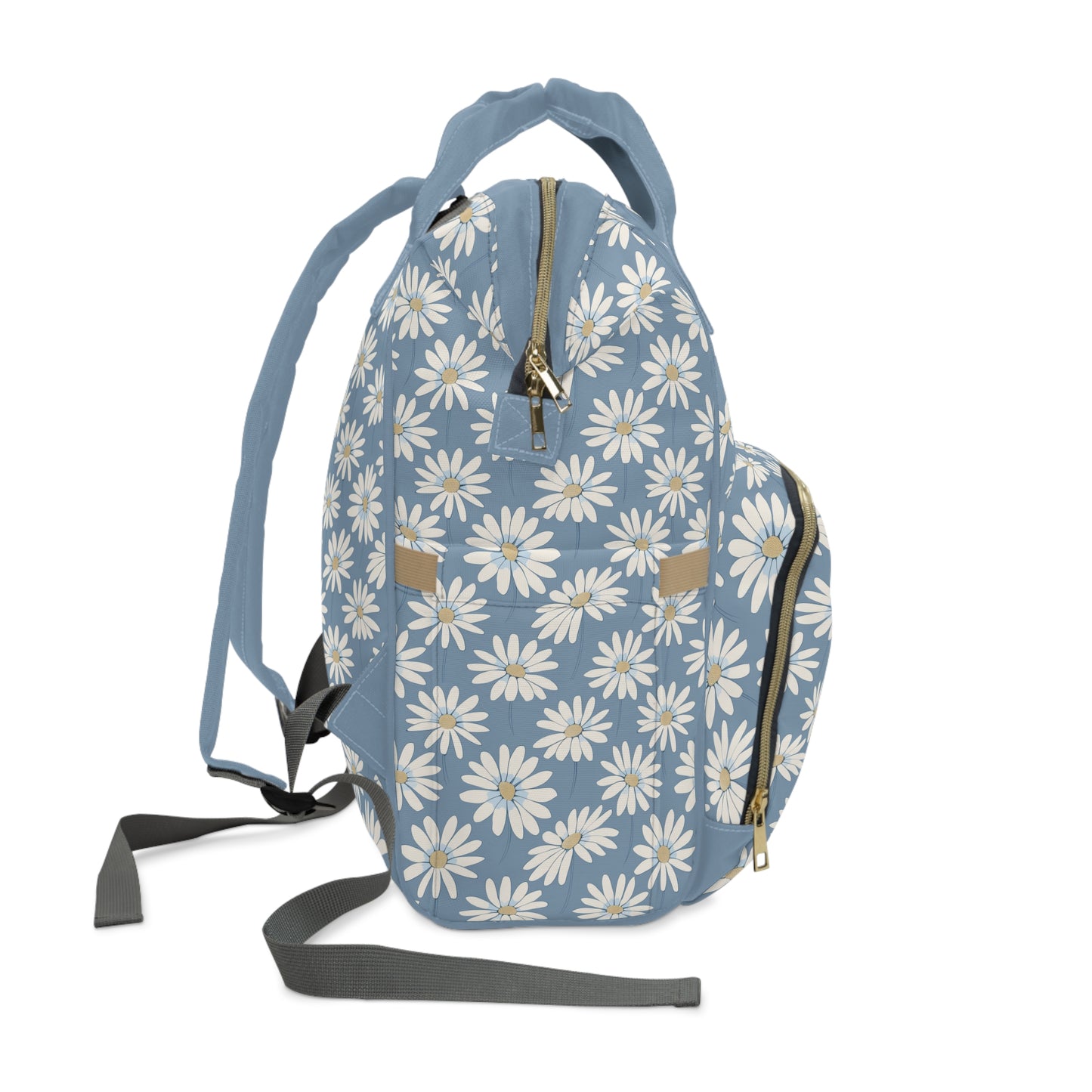 Charming White Daisies on a Soft Blue Background Multifunctional Diaper Backpack