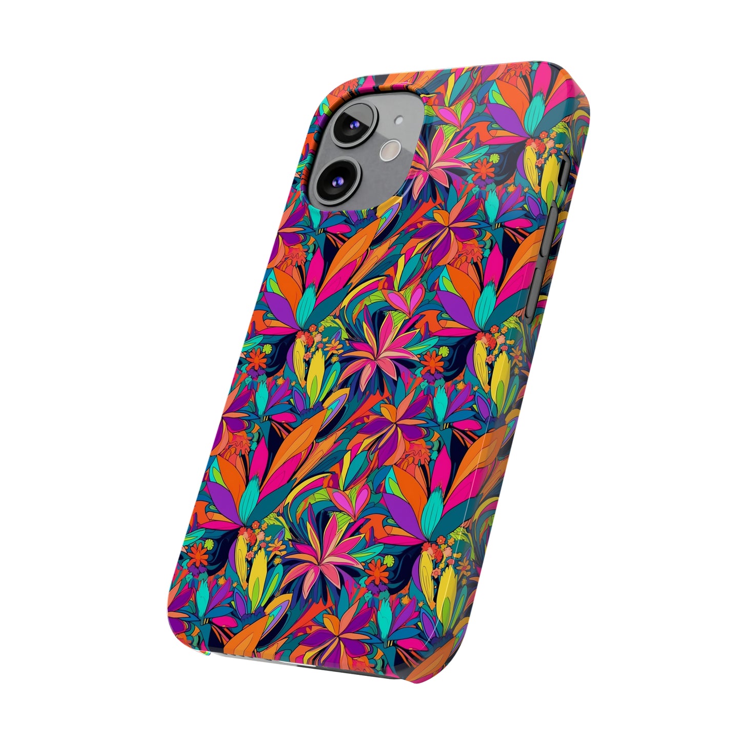 Tropical Neon Flowers Iphone 15-12 Slim Phone Case