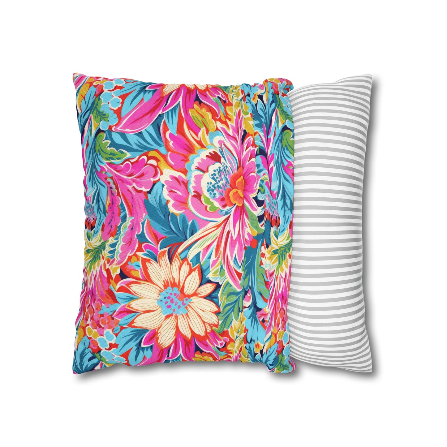 Coastal Summer Blooms: Bright Floral Watercolors in Coastal Hues Spun Polyester Square Pillowcase 4 Sizes