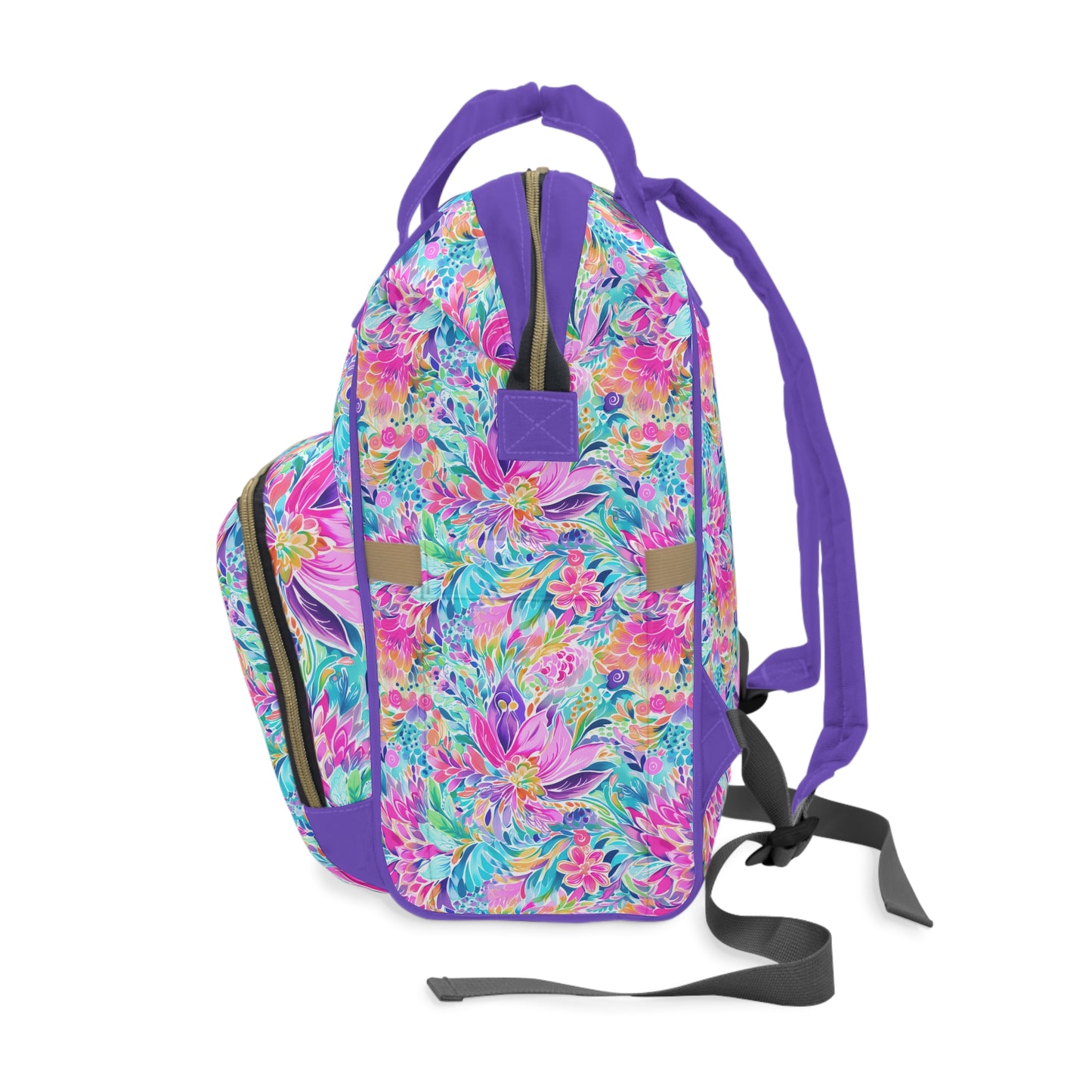 Tropical Prism: Rainbow Watercolor Flowers in Full Bloom Multifunctional Diaper Backpack