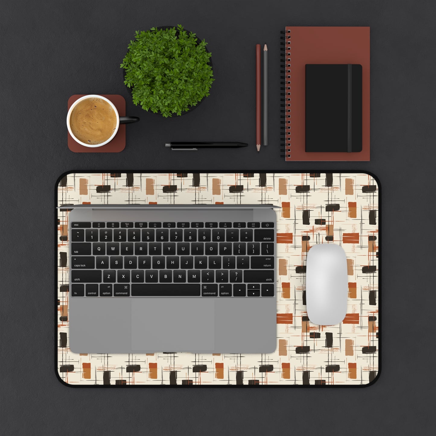 Modern Artistry in Bold and Minimalistic Pattern in a Palette of Black, Dark Orange, and Beige Extended Gaming Mouse Pad  Desk Mat  - 3 Sizes